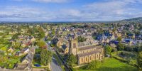 Aerial view over the village of Broadway, Cotswolds, Broadway, Worcestershire, England, United Kingdom, Europe